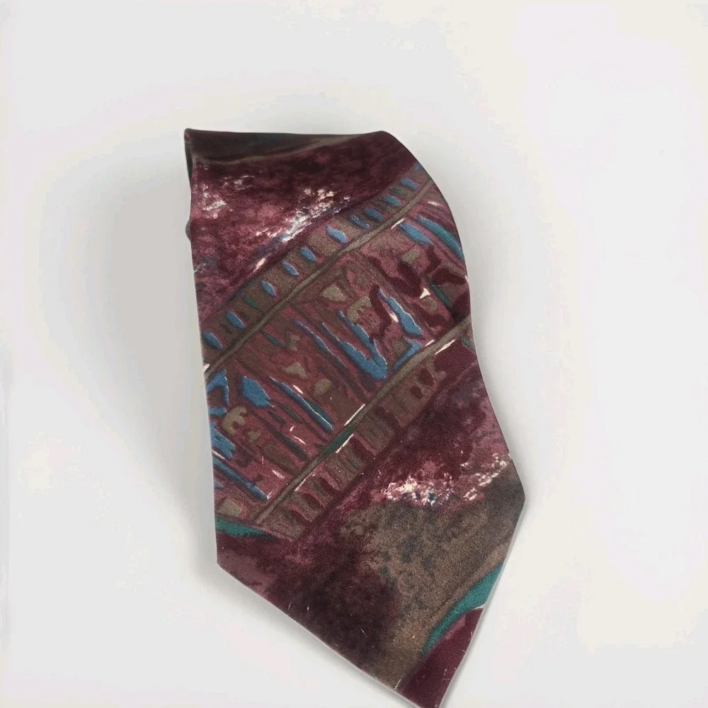 Vintage Christian Dior Monsieur Silk Tie Purple Abstract 80s 90s Designer Neck